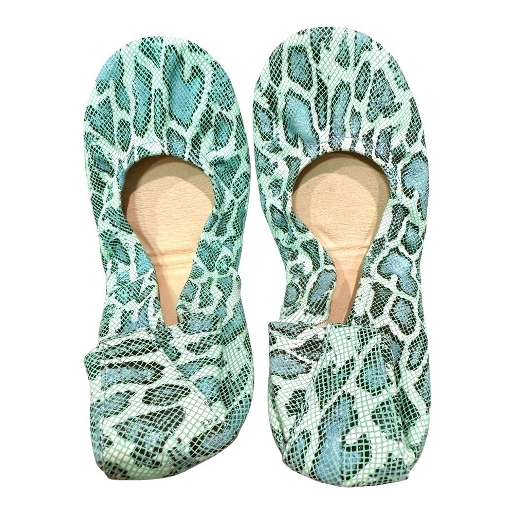 Storehouse Foldable Leather Ballet Flat Turquoise Snakeskin Flats - Shoes Size 7